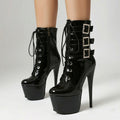 Gothic Emo Lace-Up Patent Platform Boots | Dark Scene Stiletto Heel