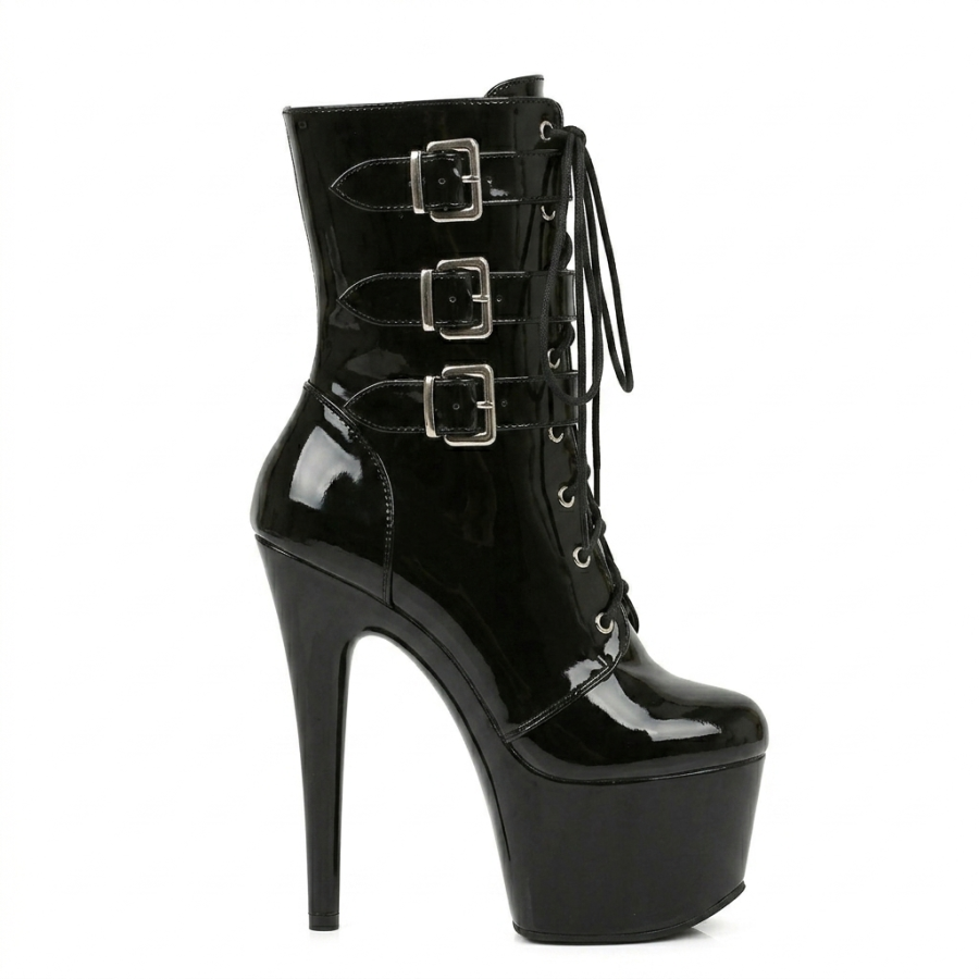 Gothic Emo Lace-Up Patent Platform Boots | Dark Scene Stiletto Heel