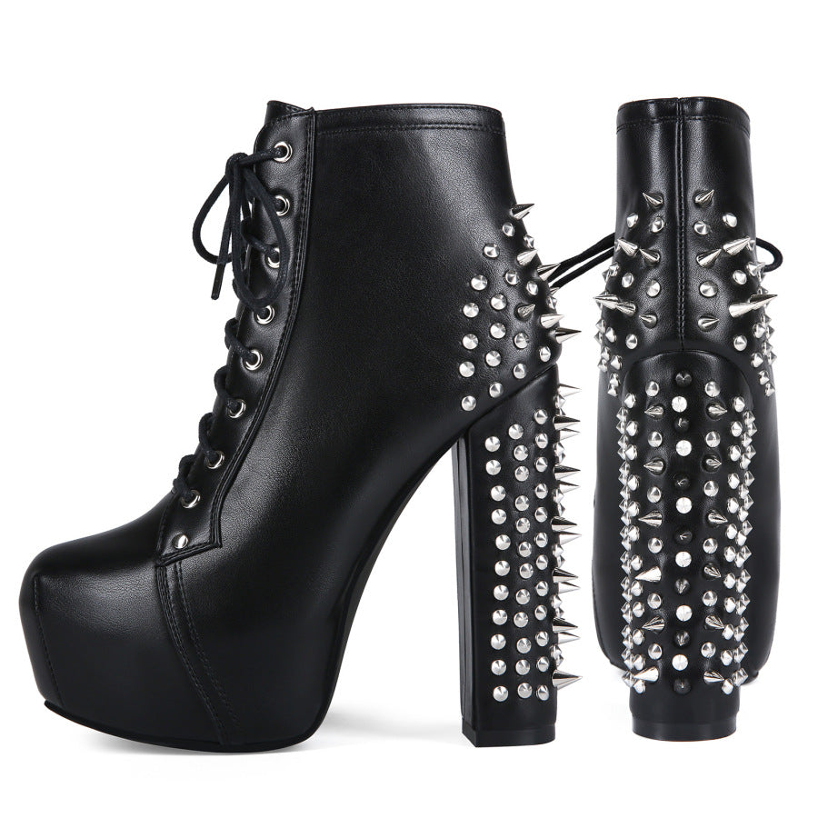 Scene Boots Punk Rock Ankle Chunky Heel Platform Emo Boots | Gothic Block Straps Women Dark High Heeled