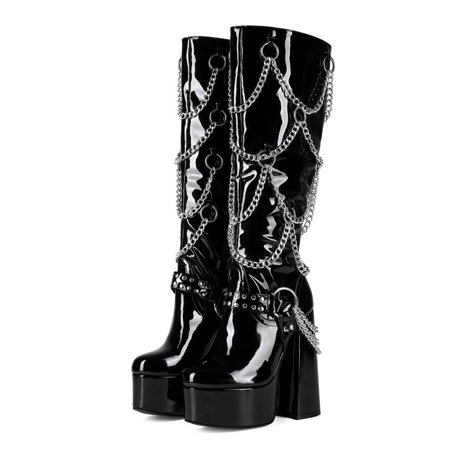 Alt Women's Gothic Chunky Emo Heel Boots | Scene Alternative High Heel Studded & Buckled Shoes