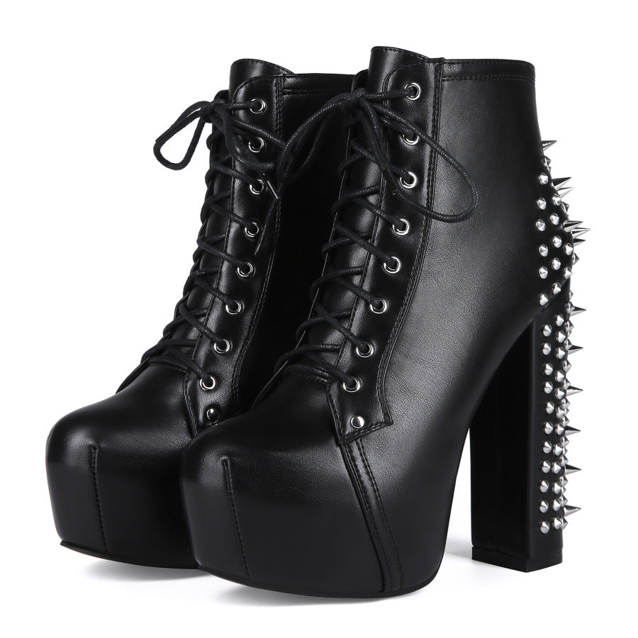 Scene Boots Punk Rock Ankle Chunky Heel Platform Emo Boots | Gothic Block Straps Women Dark High Heeled