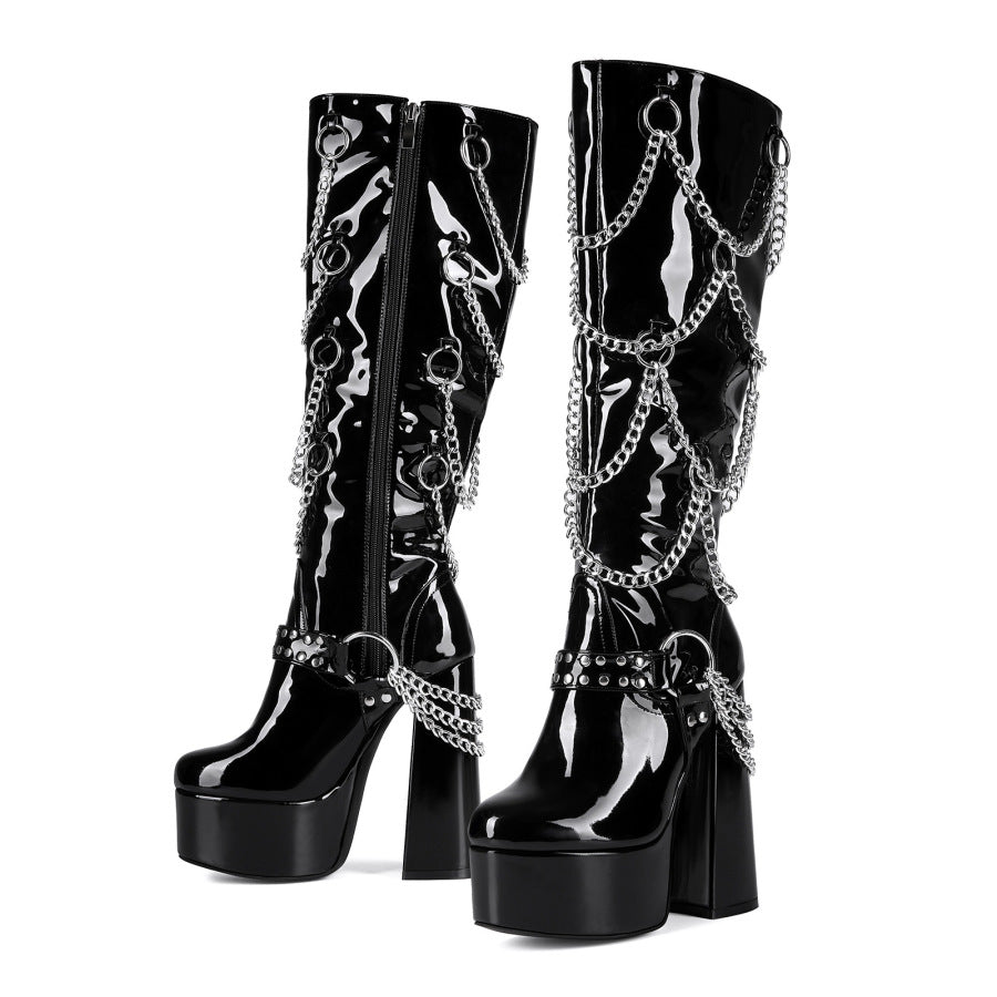 Alt Women's Gothic Chunky Emo Heel Boots | Scene Alternative High Heel Studded & Buckled Shoes
