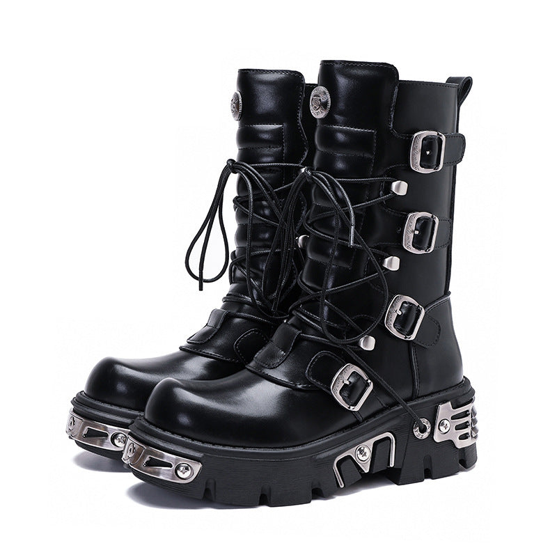 Scene Boots Chunky Platform Gothic Emo Boots | Punk Rock Footwear Cyberpunk | Combat Dark Shoes