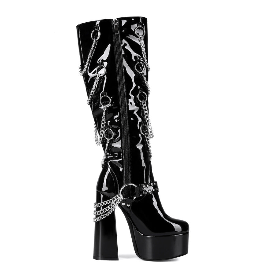 Alt Women's Gothic Chunky Emo Heel Boots | Scene Alternative High Heel Studded & Buckled Shoes