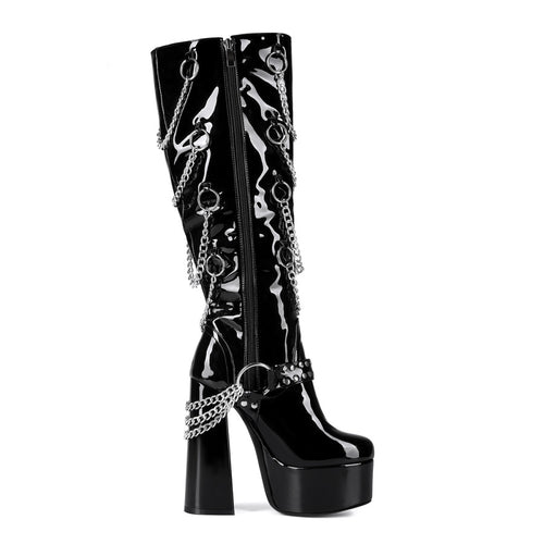 Alt Women's Gothic Chunky Emo Heel Boots | Scene Alternative High Heel Studded & Buckled Shoes