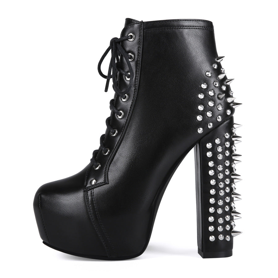 Scene Boots Punk Rock Ankle Chunky Heel Platform Emo Boots | Gothic Block Straps Women Dark High Heeled