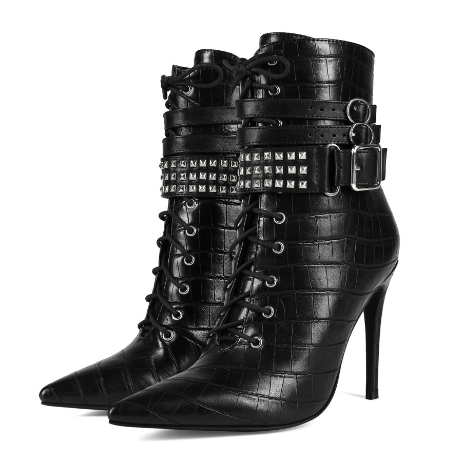 Women Gothic High Heel Ankle | Punk Rock Stiletto Fetish Goth Heel Dark Style