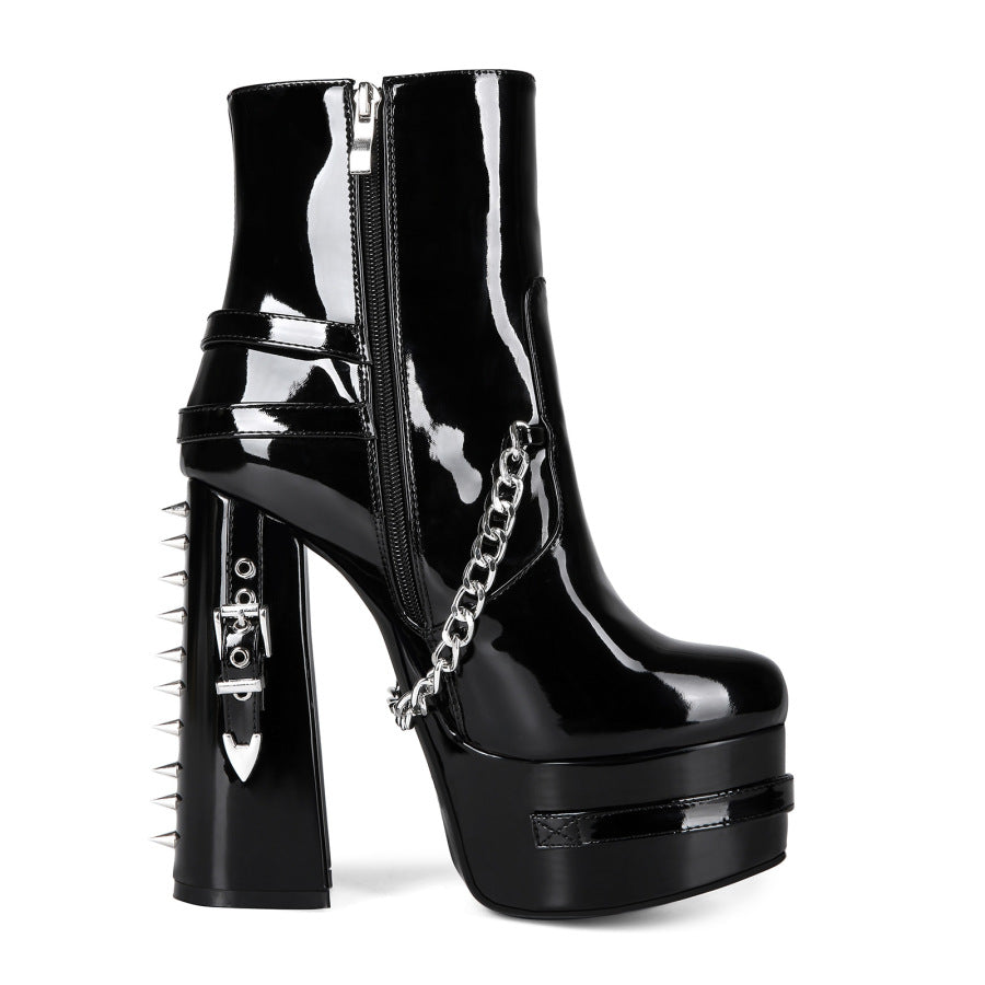 Alt Emo Boots Women's Gothic Chunky Heel Ankle | Block Scene Heel Goth Dark Style Punk Heeled Shoe