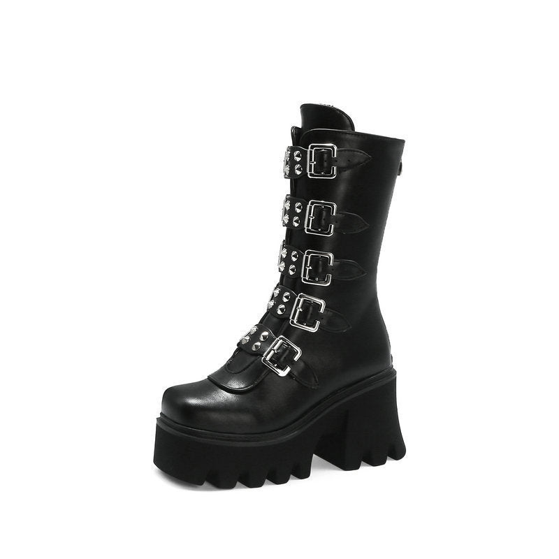 Emo Boots Punk Combat Chunky Platform | Womens Punk Rock Footwear Alternative Goth Shoe