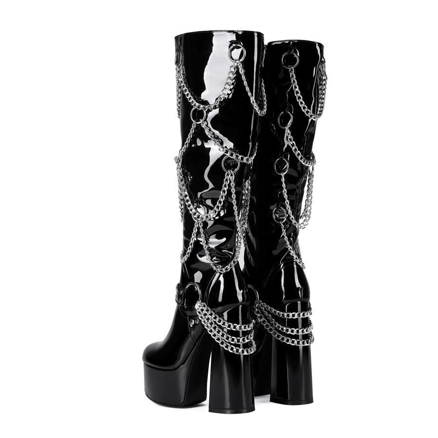 Alt Women's Gothic Chunky Emo Heel Boots | Scene Alternative High Heel Studded & Buckled Shoes