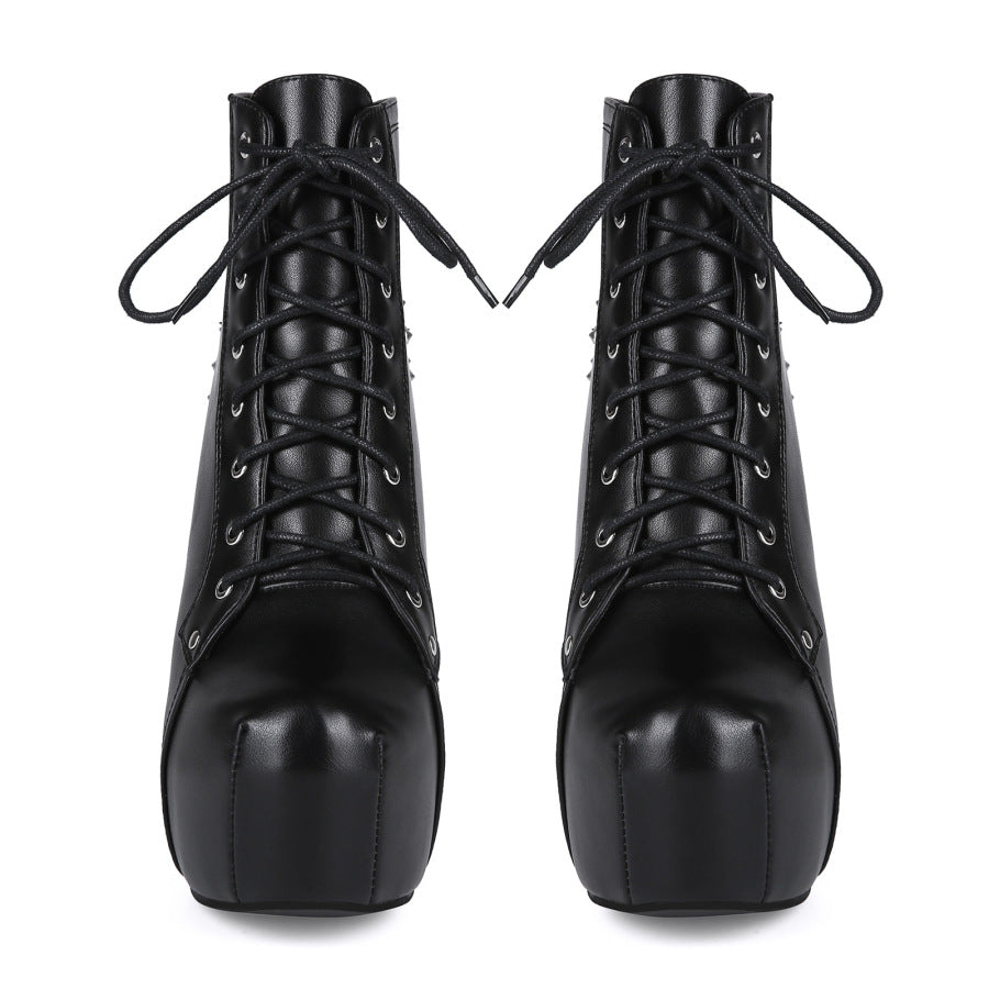 Scene Boots Punk Rock Ankle Chunky Heel Platform Emo Boots | Gothic Block Straps Women Dark High Heeled