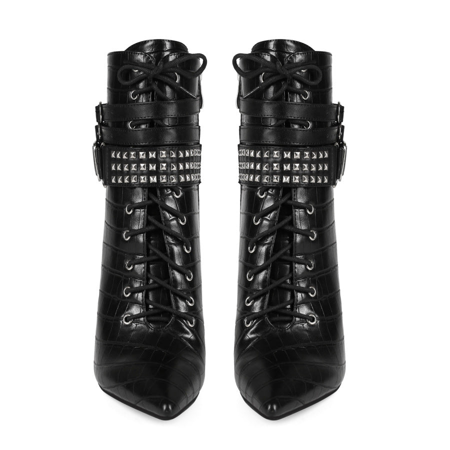Women Gothic High Heel Ankle | Punk Rock Stiletto Fetish Goth Heel Dark Style