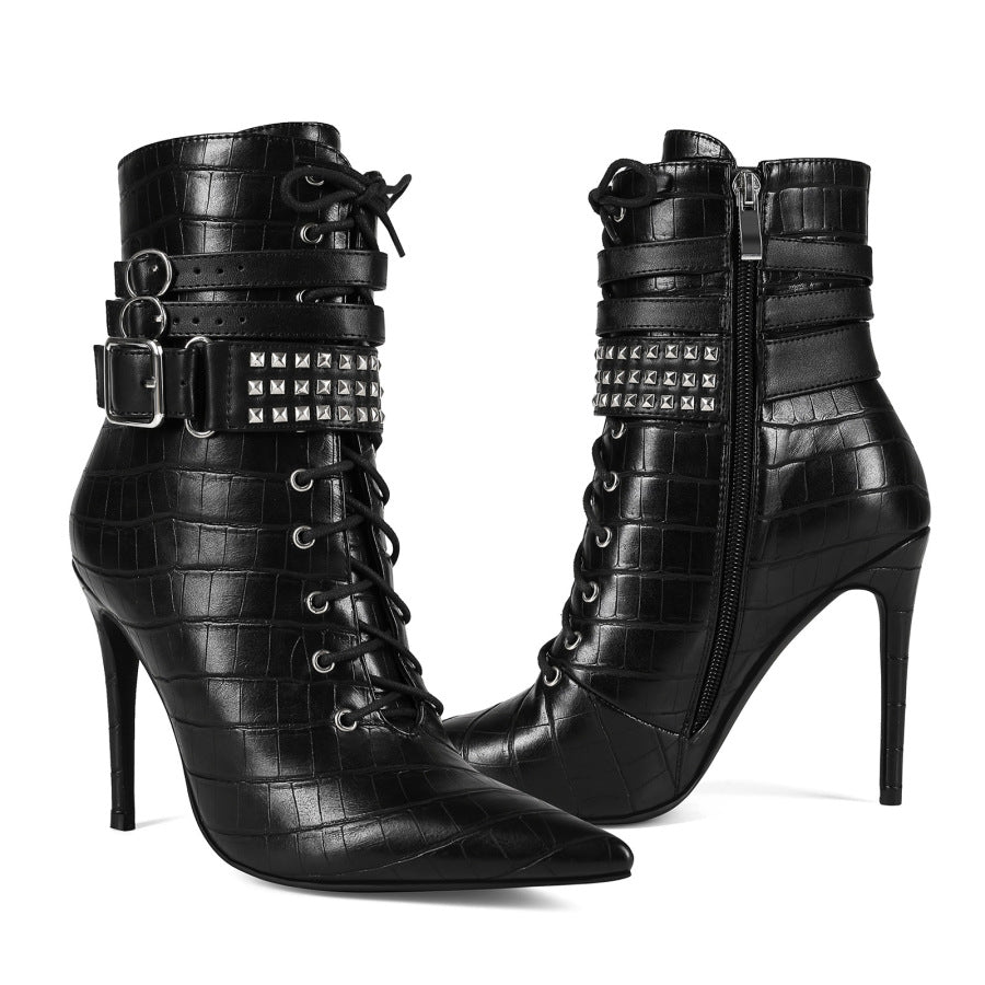 Women Gothic High Heel Ankle | Punk Rock Stiletto Fetish Goth Heel Dark Style