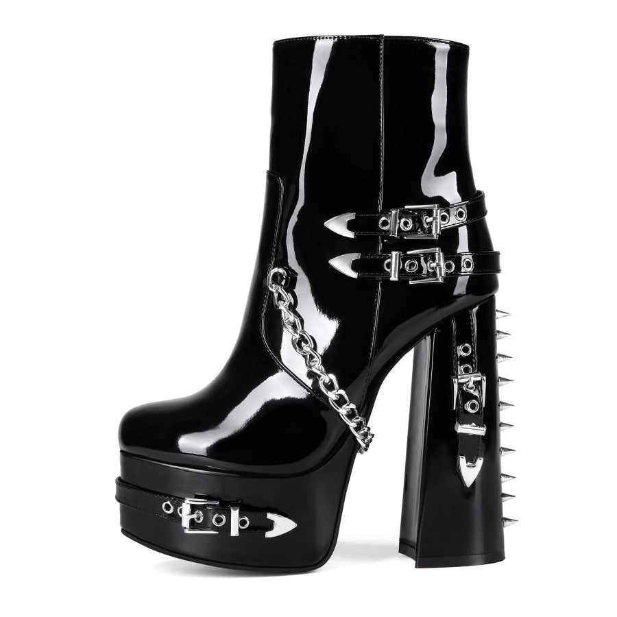 Alt Emo Boots Women's Gothic Chunky Heel Ankle | Block Scene Heel Goth Dark Style Punk Heeled Shoe
