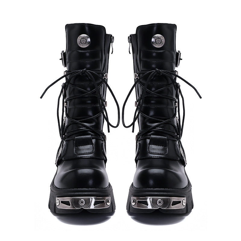 Scene Boots Chunky Platform Gothic Emo Boots | Punk Rock Footwear Cyberpunk | Combat Dark Shoes