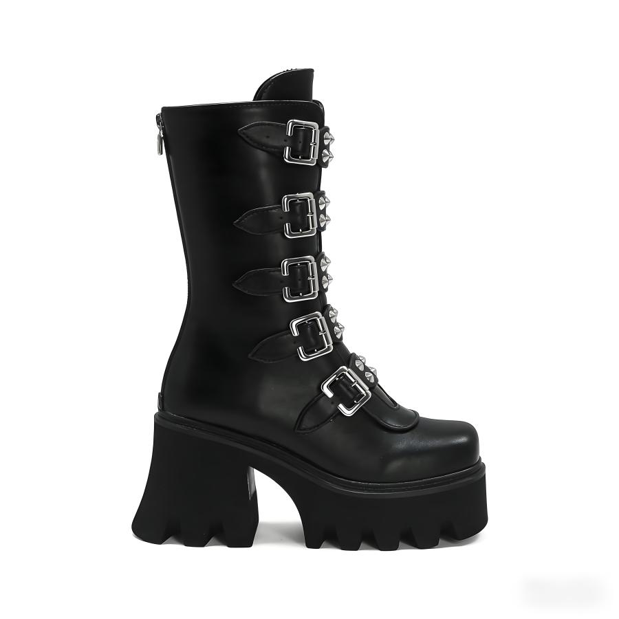 Emo Boots Punk Combat Chunky Platform | Womens Punk Rock Footwear Alternative Goth Shoe